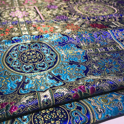 Royal Blue Geometric Relief Brocade - Multicolor Luxe