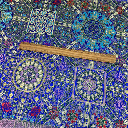 Royal Blue Geometric Relief Brocade - Multicolor Luxe