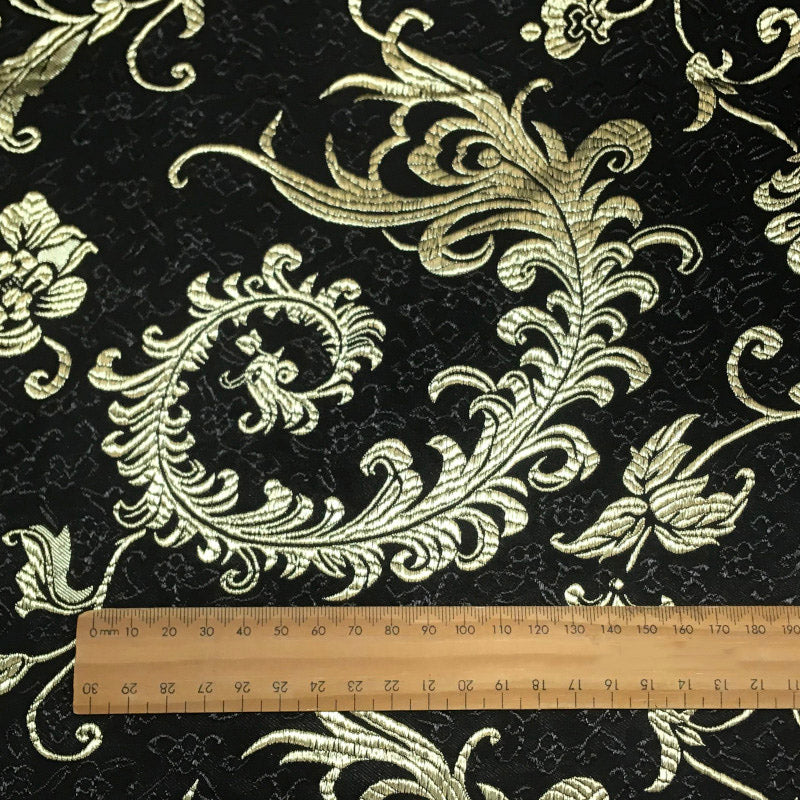 Byzantine Gold Tail Bloom Relief Gloss Brocade - On Black
