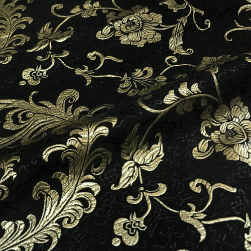 Byzantine Gold Tail Bloom Relief Gloss Brocade - On Black