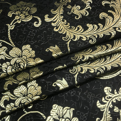 Byzantine Gold Tail Bloom Relief Gloss Brocade - On Black