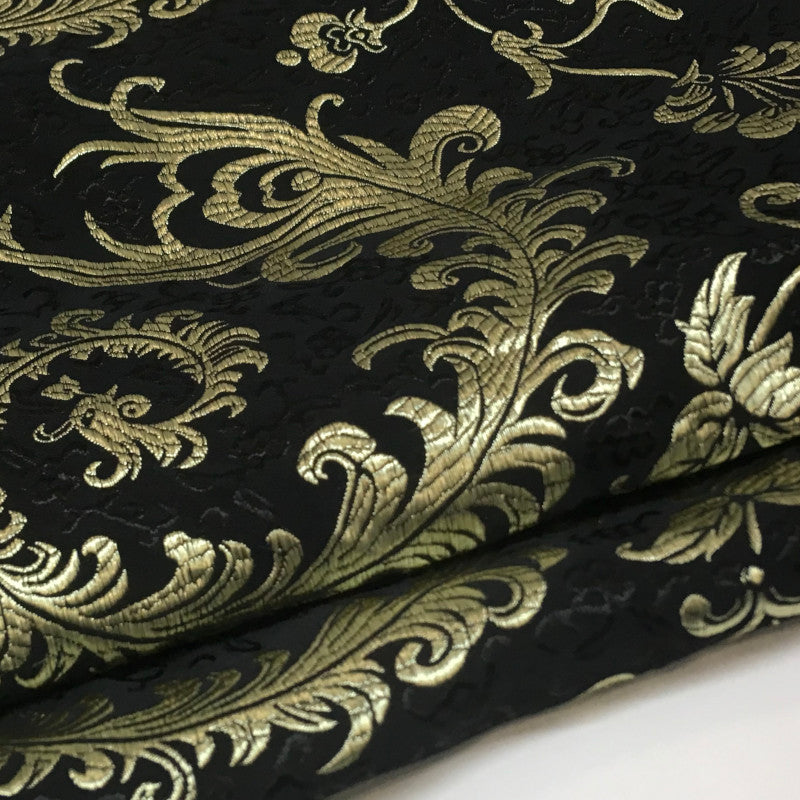 Byzantine Gold Tail Bloom Relief Gloss Brocade - On Black