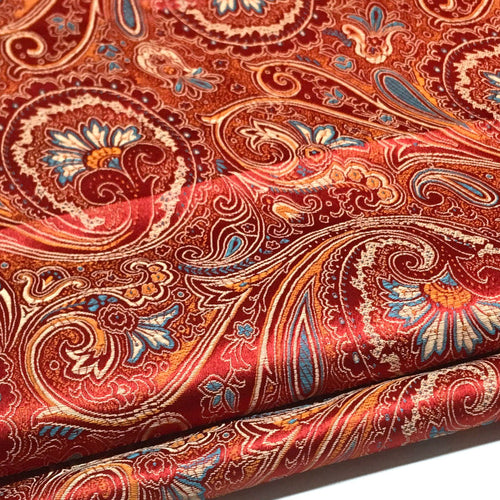 Classical Red Paisley Satin Brocade - Woven Jacquard Textile
