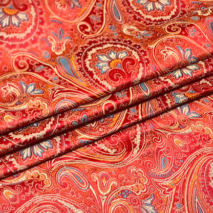 Classical Red Paisley Satin Brocade - Woven Jacquard Textile