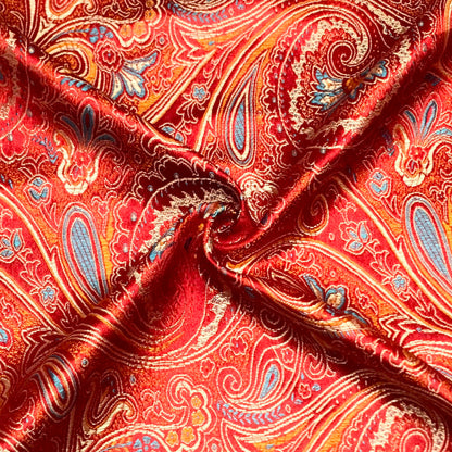 Classical Red Paisley Satin Brocade - Woven Jacquard Textile