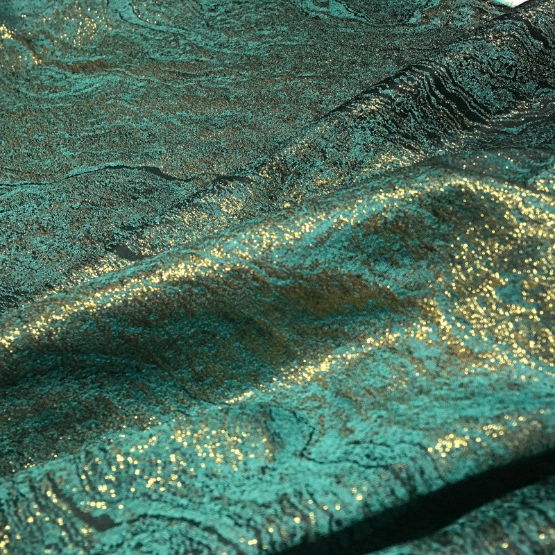 Glitter Green & Golden Jacquard Brocade – Sparkly Shiny Fabric for Clothing & Decor