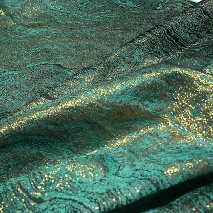 Glitter Green & Golden Jacquard Brocade – Sparkly Shiny Fabric for Clothing & Decor