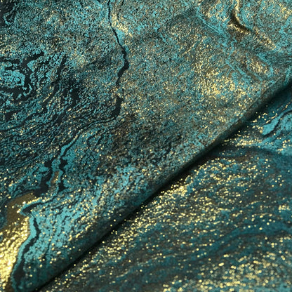 Glitter Green & Golden Jacquard Brocade – Sparkly Shiny Fabric for Clothing & Decor