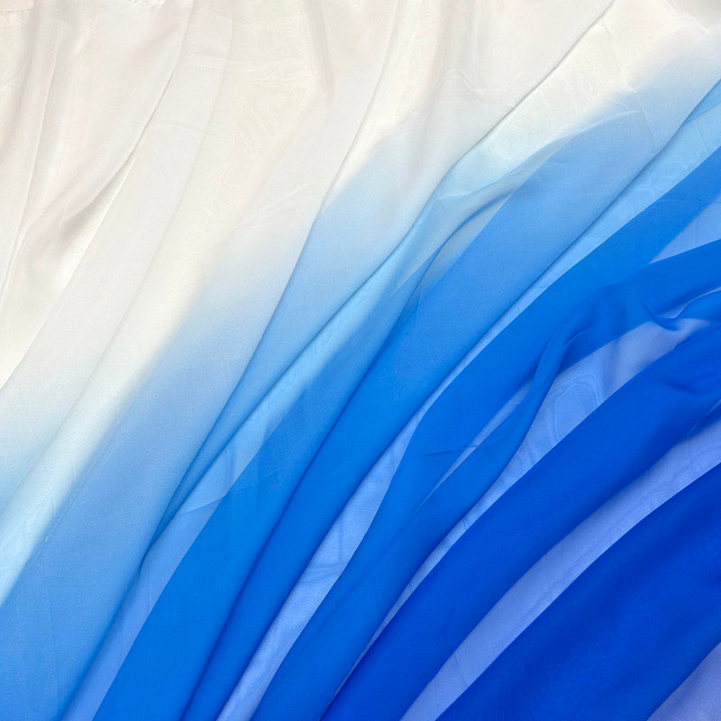 Thin White & Blue Gradient Chiffon - Sky-Like Sheer Draping Tulle