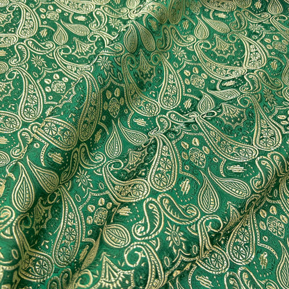 Green & Gold Paisley Brocade - Metallic Shiny Embroidery Fabric