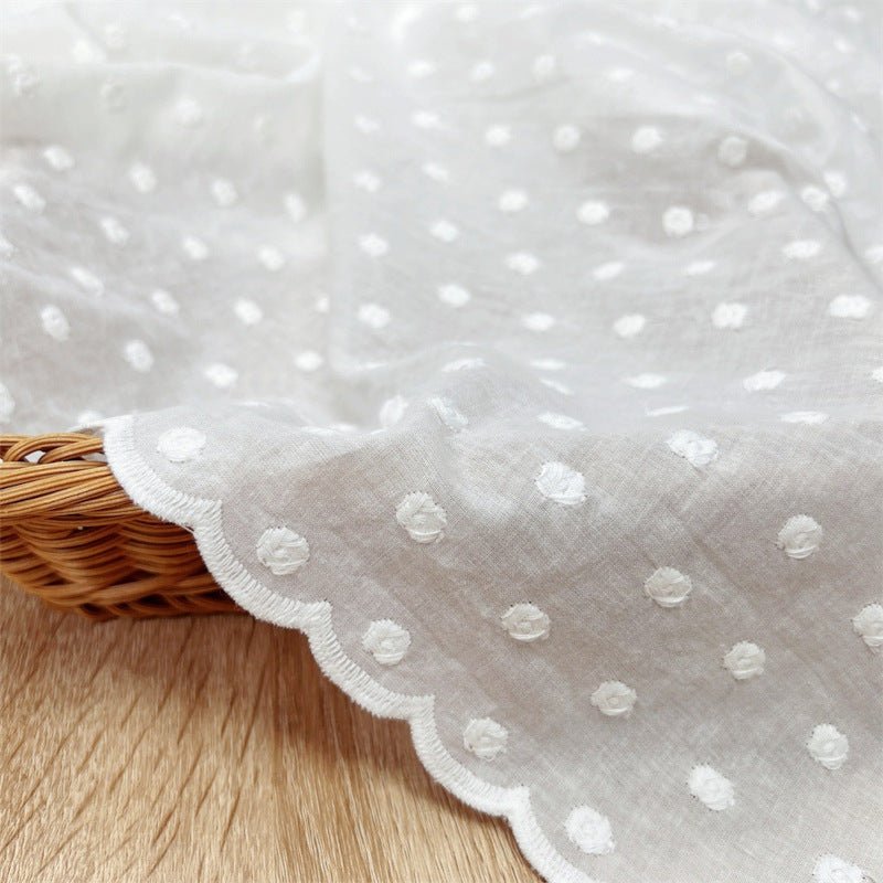 Thin Swiss Dots Embroidered Fabric - White Polka Dot Cotton Lace