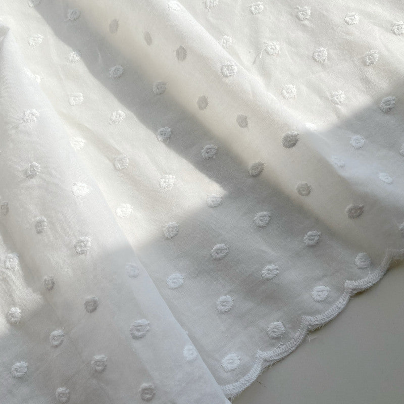 Thin Swiss Dots Embroidered Fabric - White Polka Dot Cotton Lace