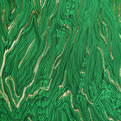 Emerald Green Wavy Metallic Embossed Brocade - Shiny Jacquard Embroidery