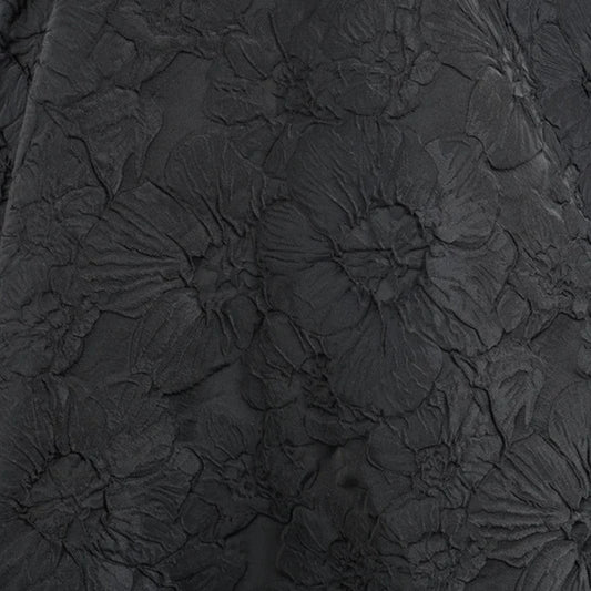 Floral Embossed Brocade - Black 3D Flower Fabric For Dressmaking