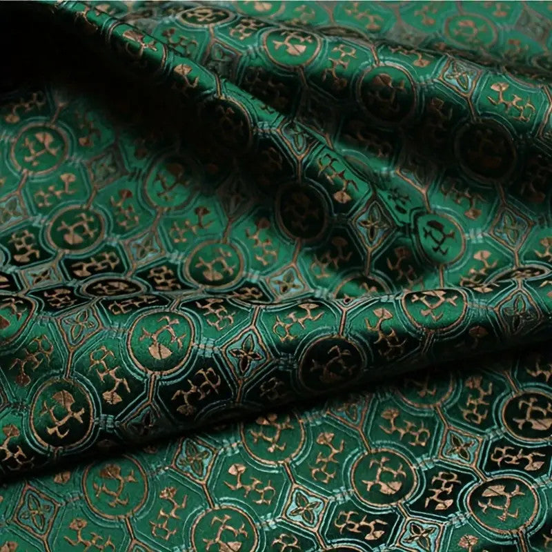 French Style Green Satin Brocade – Jacquard Embroidered Luxe