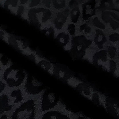Ultra-Smooth Black Leopard Silky Satin - Glossy Jacquard Textile