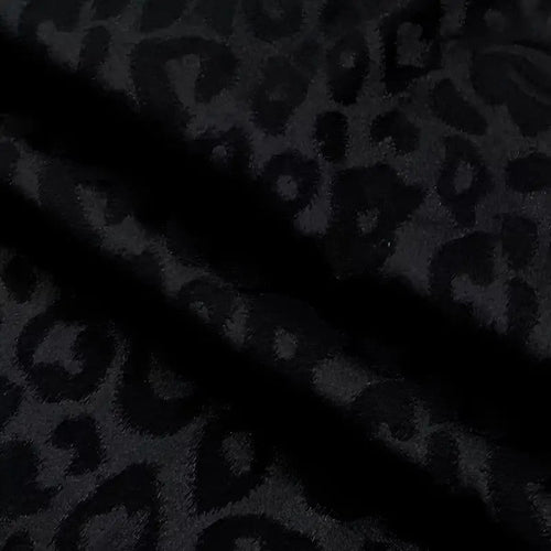 Ultra-Smooth Black Leopard Silky Satin - Glossy Jacquard Textile