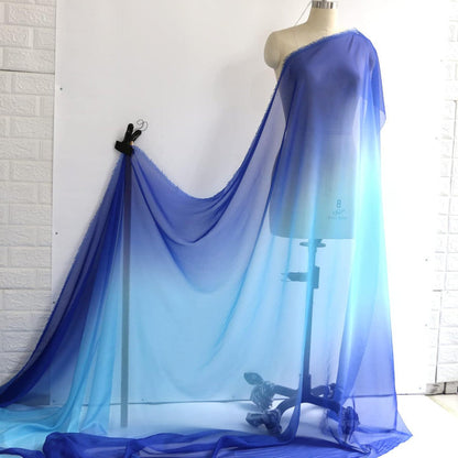 Royal Blue & Light Blue Gradient Chiffon - Transparent Draping Tulle