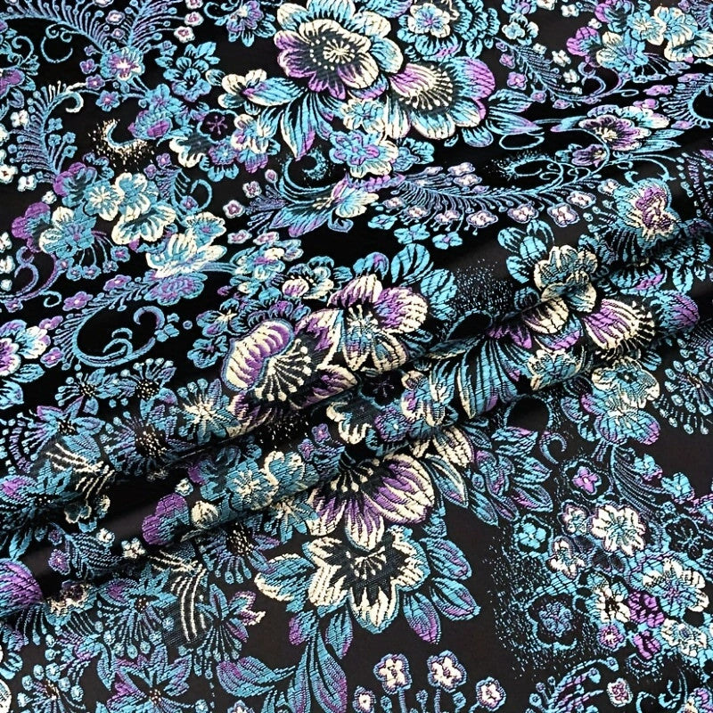 Black Multi-Color Floral Brocade – Luxe Jacquard Fabric
