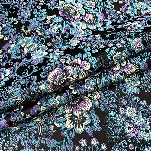 Black Multi-Color Floral Brocade – Luxe Jacquard Fabric