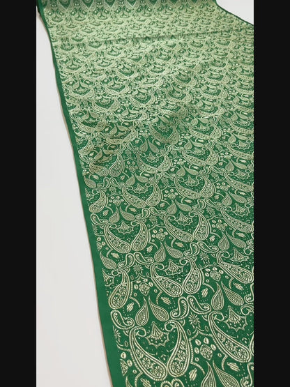 Green & Gold Paisley Brocade - Metallic Shiny Embroidery Fabric