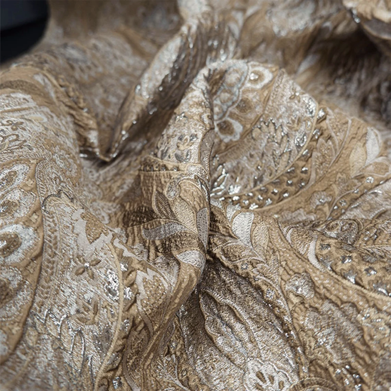 Damask Designer Brocade - Shimmer Golden 3D Texture Embossed Jacquard