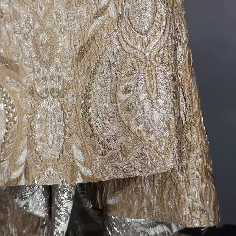 Damask Designer Brocade - Shimmer Golden 3D Texture Embossed Jacquard