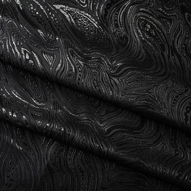 Water Ripple Textured Brocade - Glitter Black Geometric Woven Textile