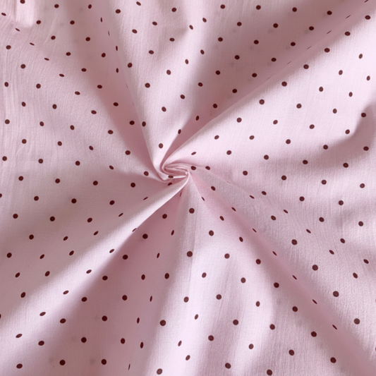 Classic Pink Small Dots 60s Cotton Fabric - Breathable Brown Spotted