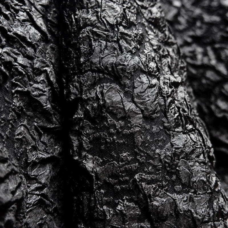 Chic Black 3D Wrinkled Effect Brocade - Crushed Look Textured Upholstery