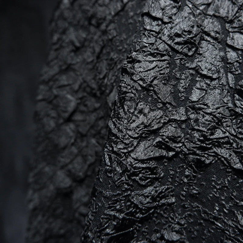 Chic Black 3D Wrinkled Effect Brocade - Crushed Look Textured Upholstery