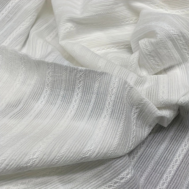 White Cotton Jacquard Stripe Fabric – Textured Decorative Material