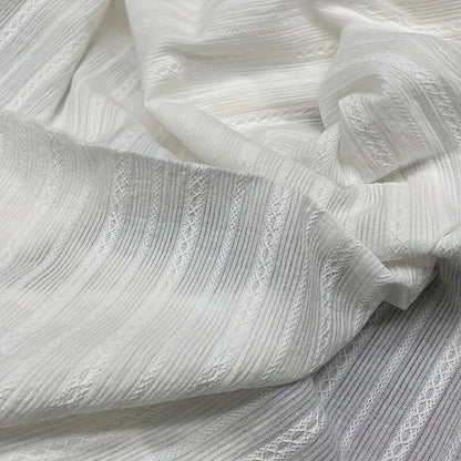 White Cotton Jacquard Stripe Fabric – Textured Decorative Material