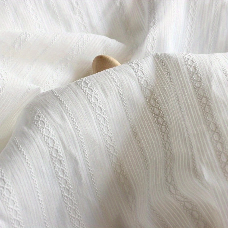 White Cotton Jacquard Stripe Fabric – Textured Decorative Material