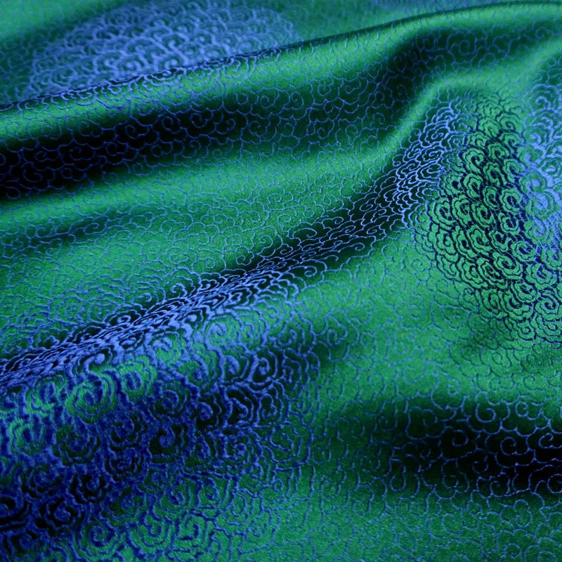 Green-Blue Shimmer Brocade - Lustrous Jacquard Fabric