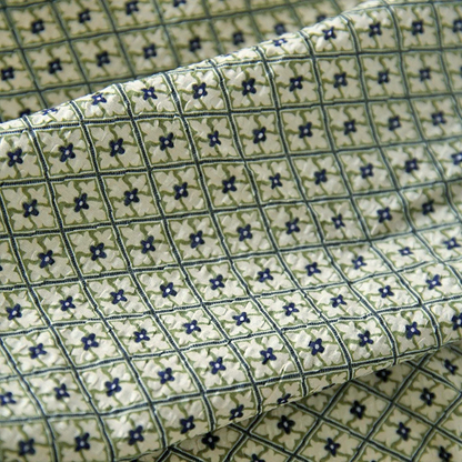 Green Geometric Crinkle Cotton - Thin Slightly-Textured Bubble Gauze