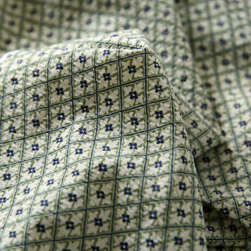 Green Geometric Crinkle Cotton - Thin Slightly-Textured Bubble Gauze