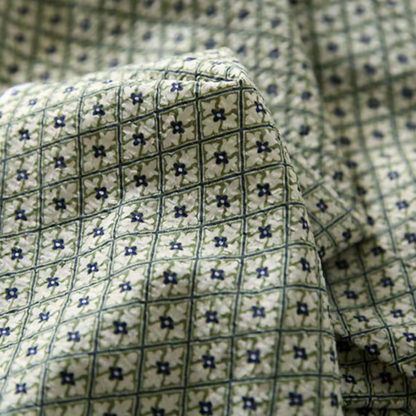 Green Geometric Crinkle Cotton - Thin Slightly-Textured Bubble Gauze