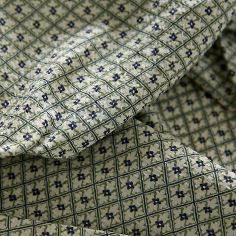 Green Geometric Crinkle Cotton - Thin Slightly-Textured Bubble Gauze