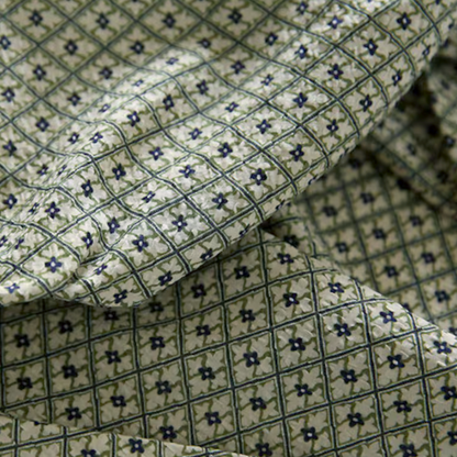 Green Geometric Crinkle Cotton - Thin Slightly-Textured Bubble Gauze