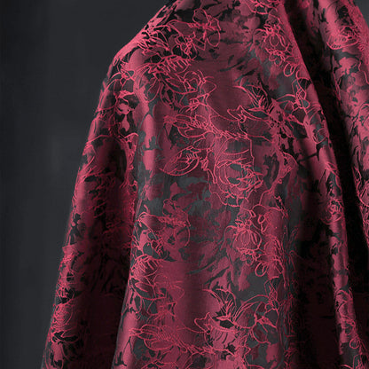 Burgundy Red Jacquard Embroidered Brocade – Embossed Floral Fabric