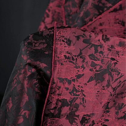 Burgundy Red Jacquard Embroidered Brocade – Embossed Floral Fabric